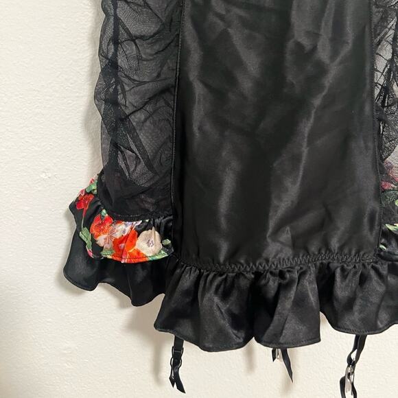 Victoria's Secret Teddy Bodysuit Black Ruffled Sheer Multicolored Bows 34C - Picture 3 of 8